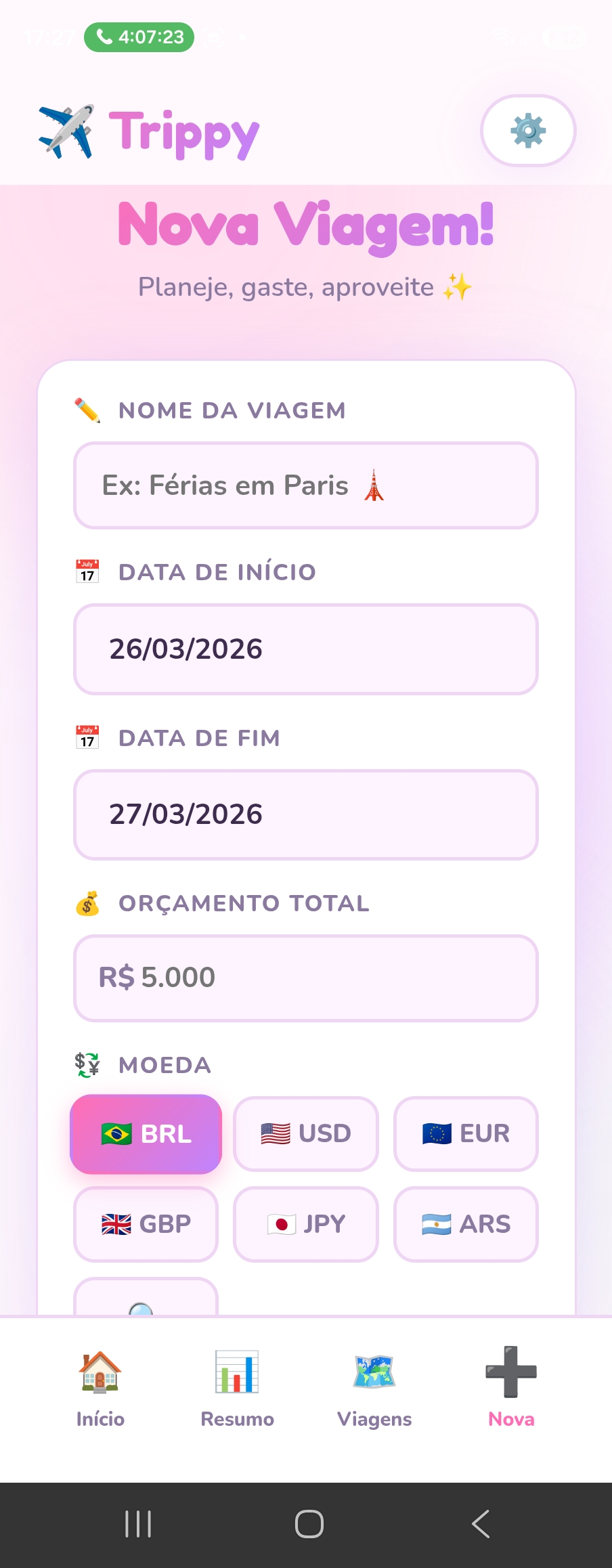 Nova viagem